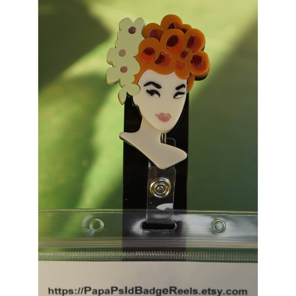 Acrylic Cute Curly Hair Girl Retractable ID Badge Reel ID Holder. - Picture 2 of 4